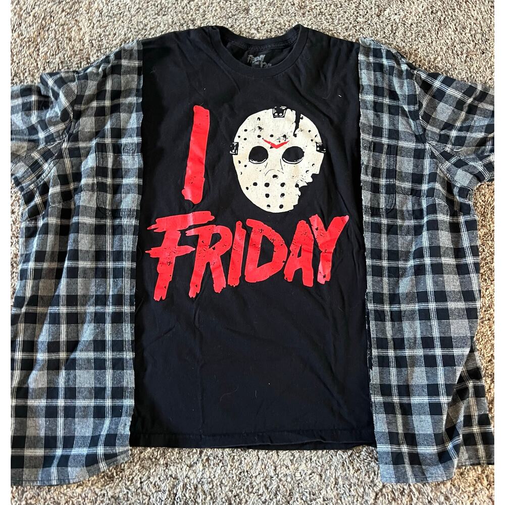 Friday the 13th shirt, Jason Vorhees hockey mask, upcycled shirt XL